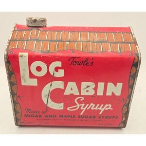 Vintage 1940s Towle's Log Cabin Syrup Tin 58 oz, 5lbs - Original Advertising